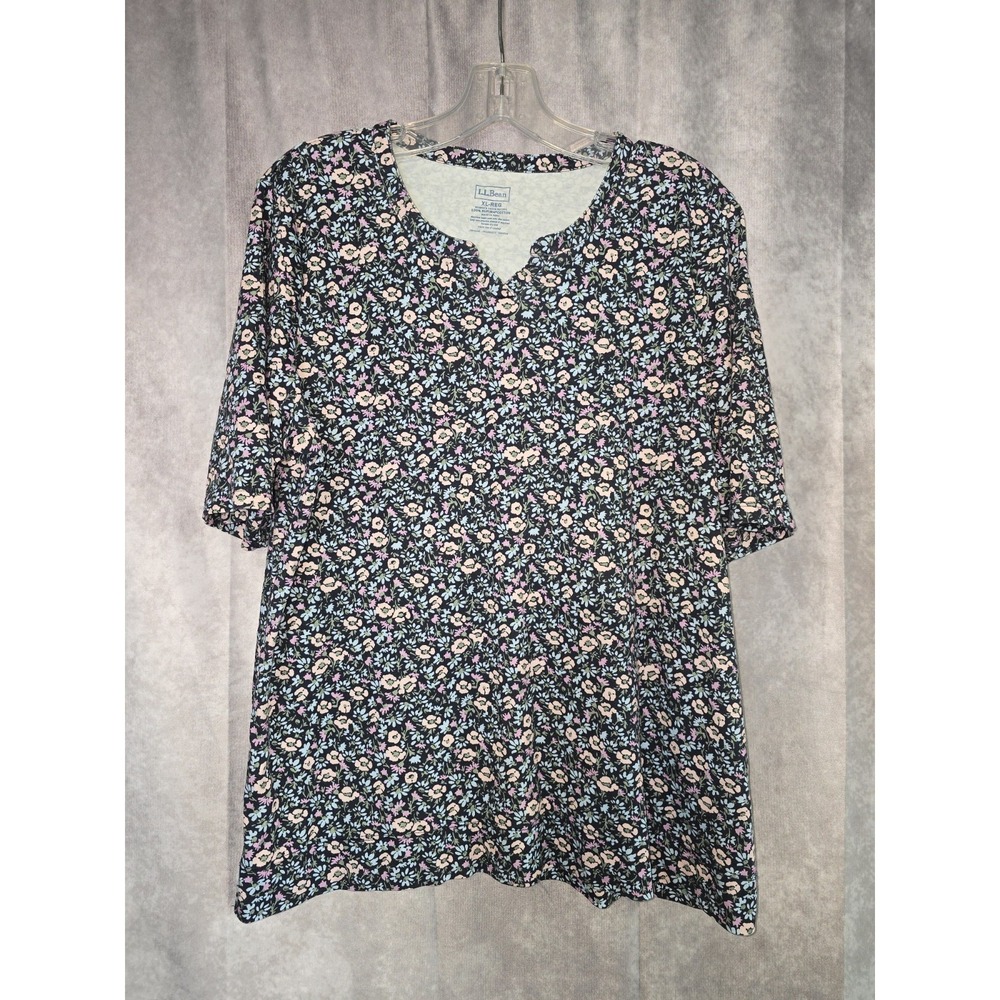 LL Bean Women's Supima Cotton Short Sleeve Floral Tee Size XL